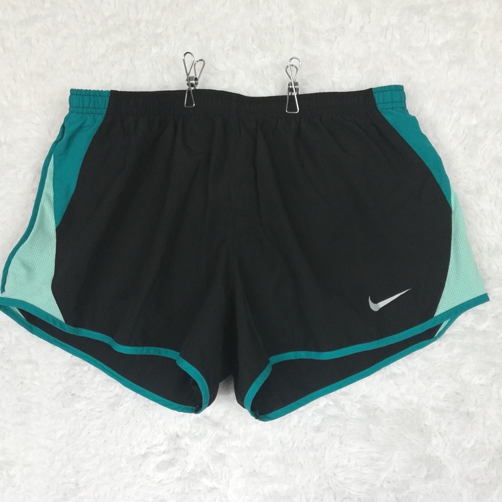 Nike Womens Shorts Running Athletic Lined Black Turquoise Dri-Fit L